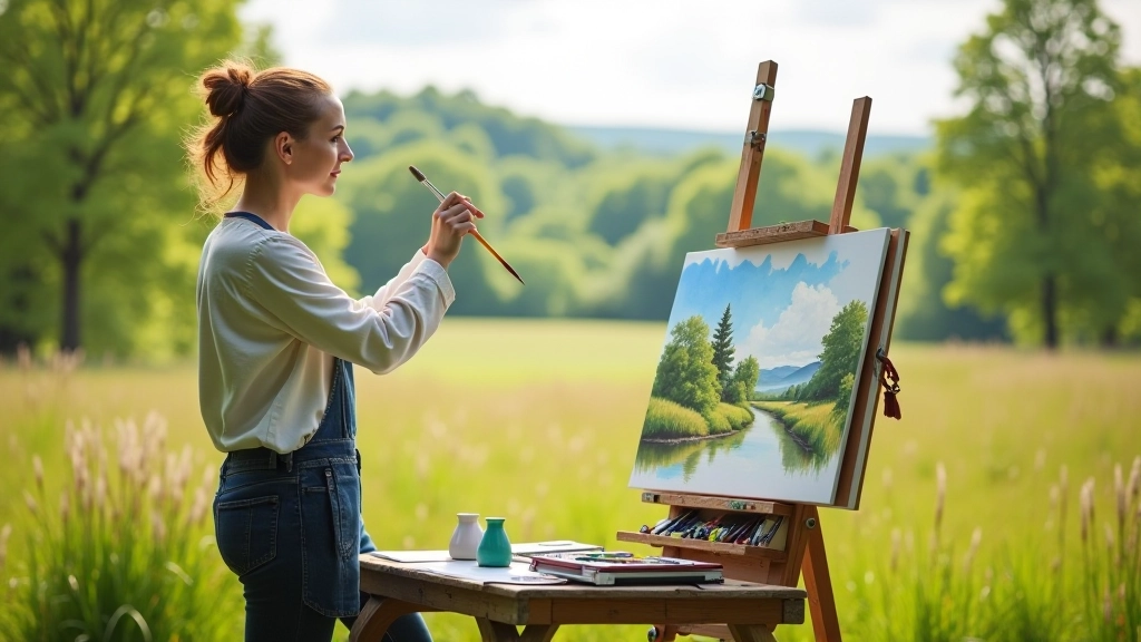Watercolour artist working on landscape