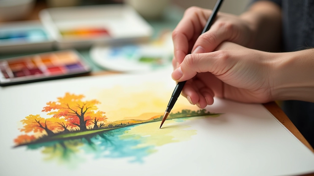 Watercolour landscape painting in progress